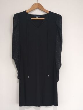 Tommy Hilfiger Black Long Sleeve Dot-Sheer Sleeve Dress